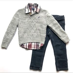 Nautica | Shawl Sweater Woven Shirt Denim Pant 2T